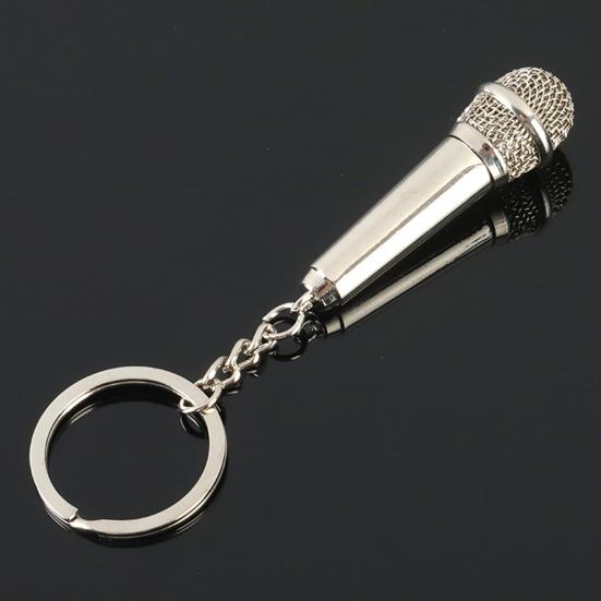 Keychain Pendant Mini Simulation Microphone Pendant Metal Key Holder Car Key Accessories Music Lover Gift
