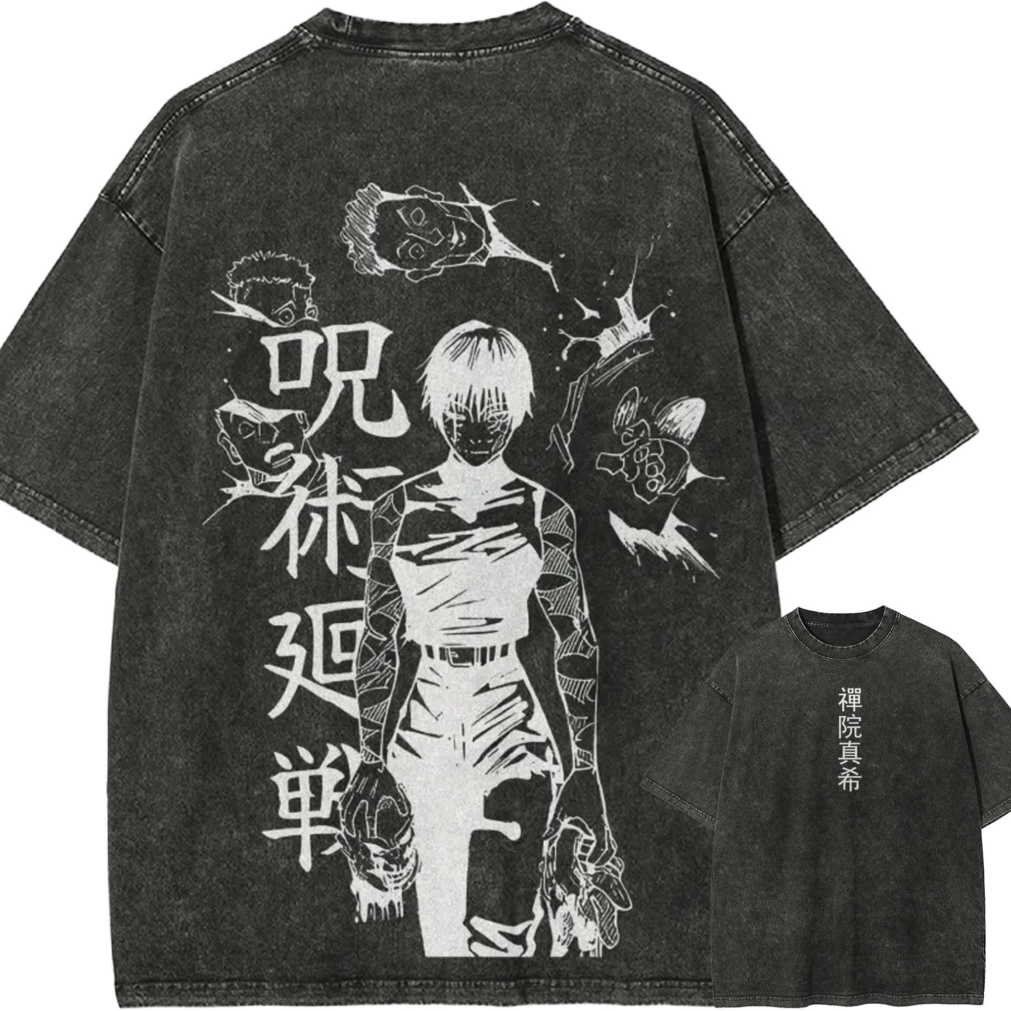 Maki Zenin Awakened T-shirt Jujutsu Kaisen Zenin Clan Tee Vintage Washed Oversized Retro Anime Harajuku Streetwear Men Clothing M
