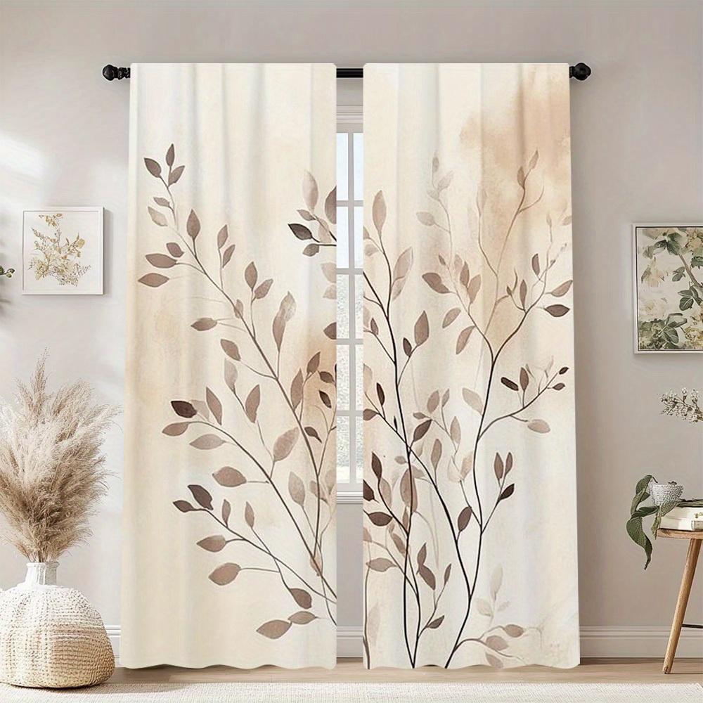 2pc Autumn Leaf Print Curtains   Polyester Fabric   Machine Washable   Suitable for Bedroom and Living Room Decoration