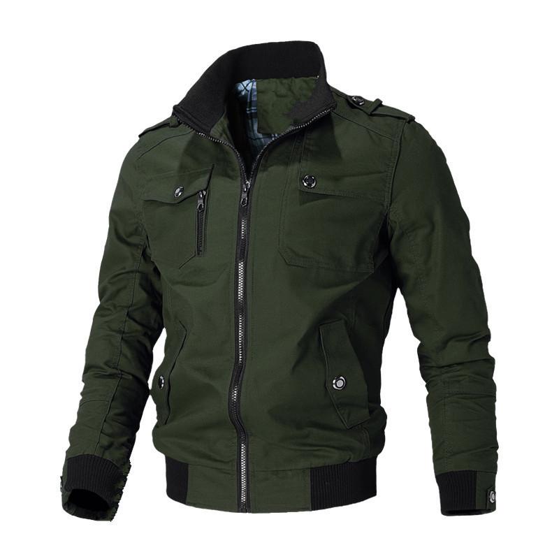 

Winter Fit Zipper Plain Cotton Spring and Autumn Casual Side Seam Pocket Youth Brown Jacket 5XL зелений