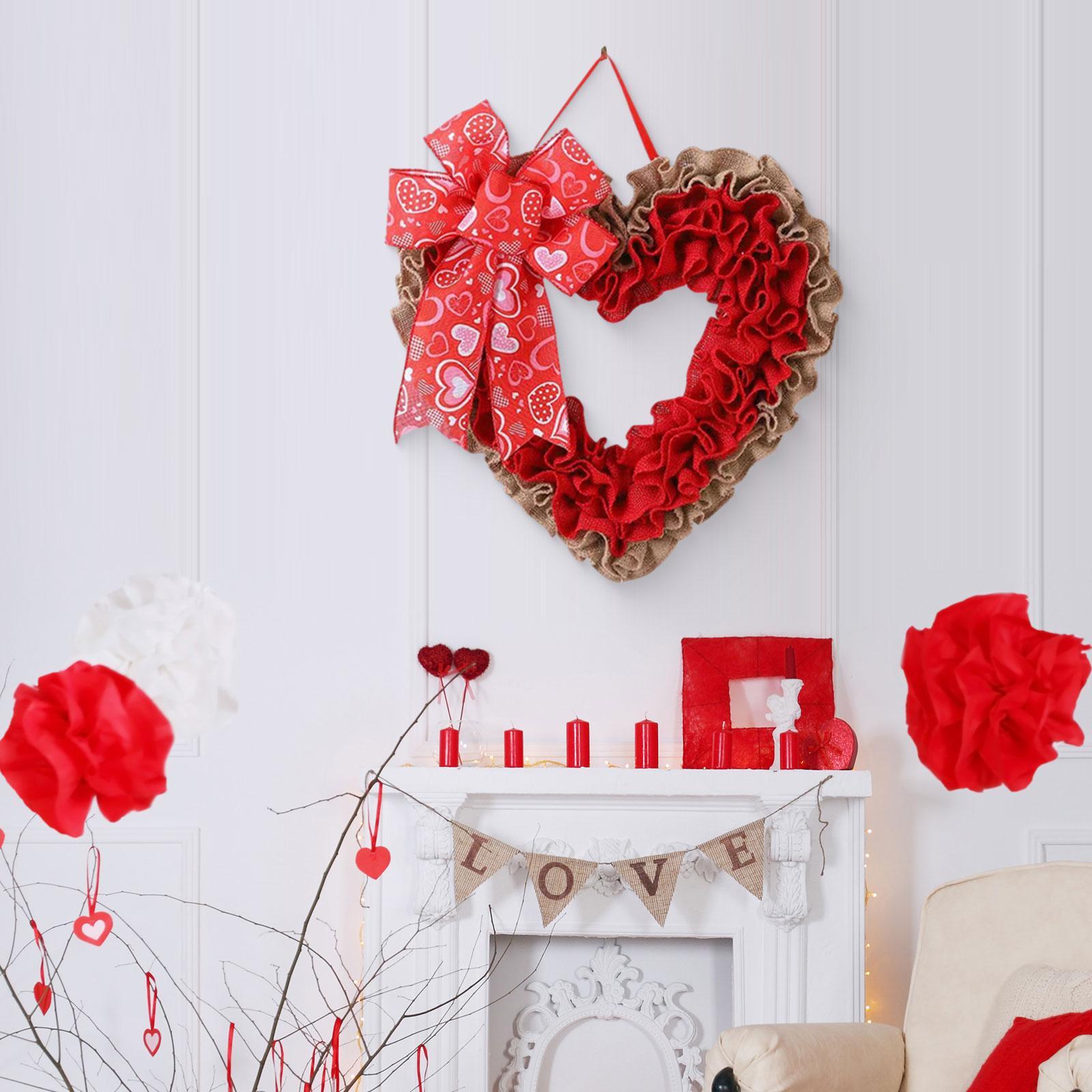 Red Valentine’s Day Heart Wreath Artificial Decorative Wreath for Front Door Home Wedding Party