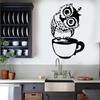 Cute Cartoon Owl On Mug Wall Stickers Coffee Decorative Decal For Kitchen Dining Room Vinyl Stickers For Coffee Bar Home Decor