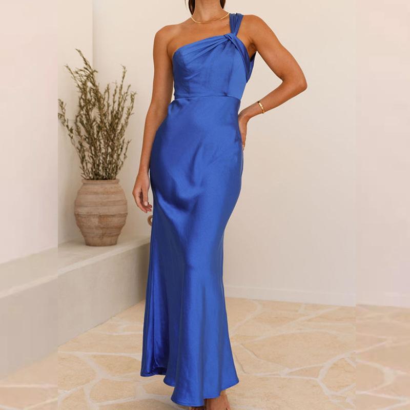 Women's new split fork fashionable sexy backless solid color dress suspender long dress women