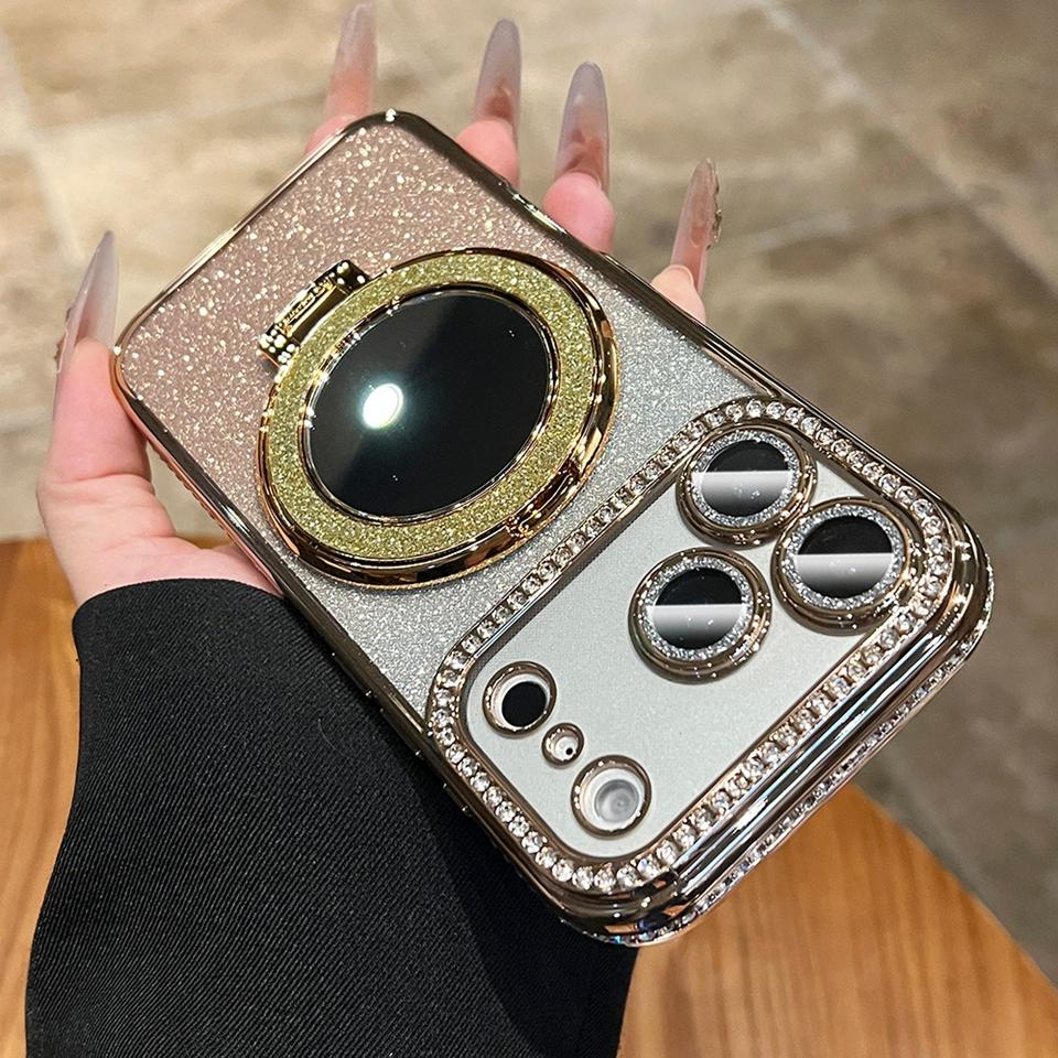 Mirror Diamond Magnetic Case For iPhone 17 Air 16E 15 14 Plus 13 11 12 16 17 Pro Max Magsafe Bling Bling Glitter Protector Cover