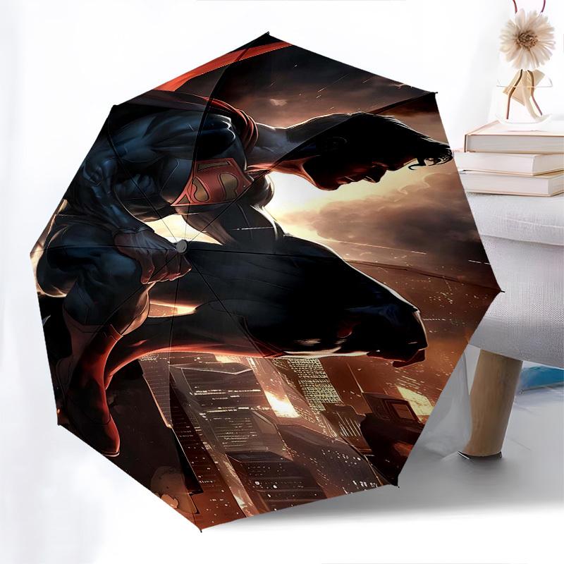 1pc Superman Cityscape Automatic Folding Umbrella - Compact 8-Rib Design, Durable Plastic & Iron1229L