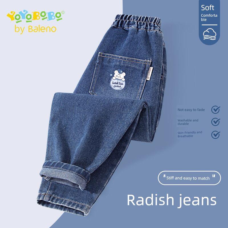 Baleno Kids Ybb Series Children s Jeans Boys  Pants Spring and Autumn 2025 New Boys  Carrot Pants Denim Blue/Yb Blue Bear Pocket Bk 140