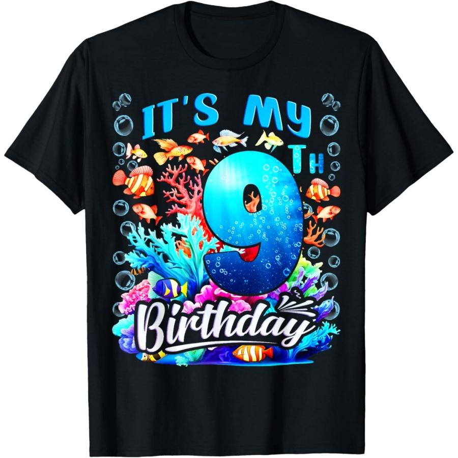 It s My 9th Birthday Boy Sea Fish Ocean Animals Aquarium T-Shirt S
