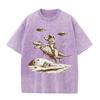 Cartoon Dinosaur Print 2026 Fashion Unisex Washed Distressed Vintage Tee Casual Loose Short Sleeve Top Summer Vacation Clothes