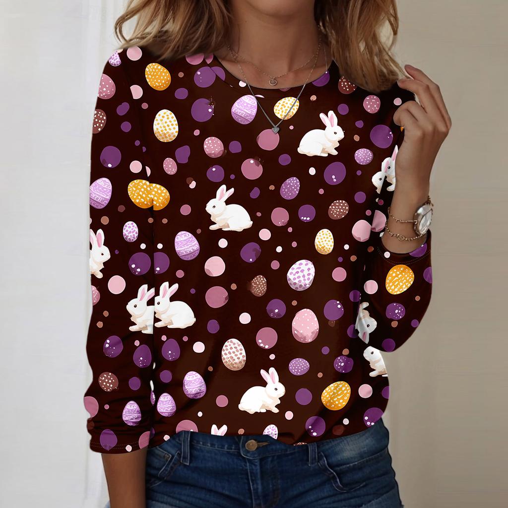 Women's Daily Casual Long Sleeved Easter Printed Round Neck Top