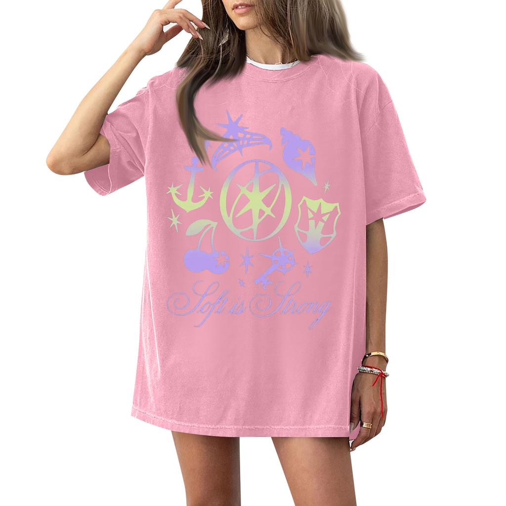 Dam T-shirt med tryck och rund hals och korta ärmar