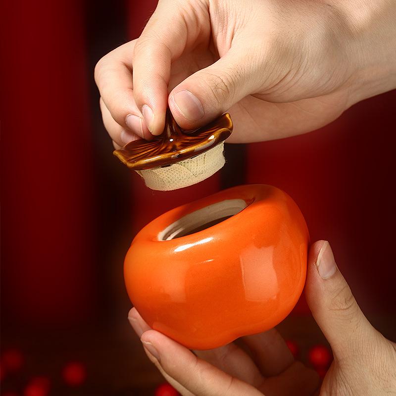 Persimmon Wedding Candy Gift Box with Ruyi Ornament for Guests