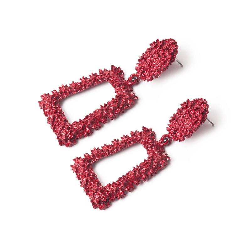 European & American Hot Sale: Trapezoidal Geometric Frosted Relief Metal Earrings, Bold Bohemian Style for Women