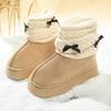 Fashion Soft Thick Bottom Snow Boots Women 2025 Winter Sweet Bowknot Knitted Leg Covers Warm Faux Fur Snow Boots Non Slip Winter Shoes