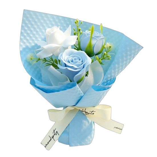 3 Heads Mini Artificial Rose Soap Flower Bouquet Preserved Rose Flower with Aromatherapy Valentine s Day Gifts for Women Mom Wife синий