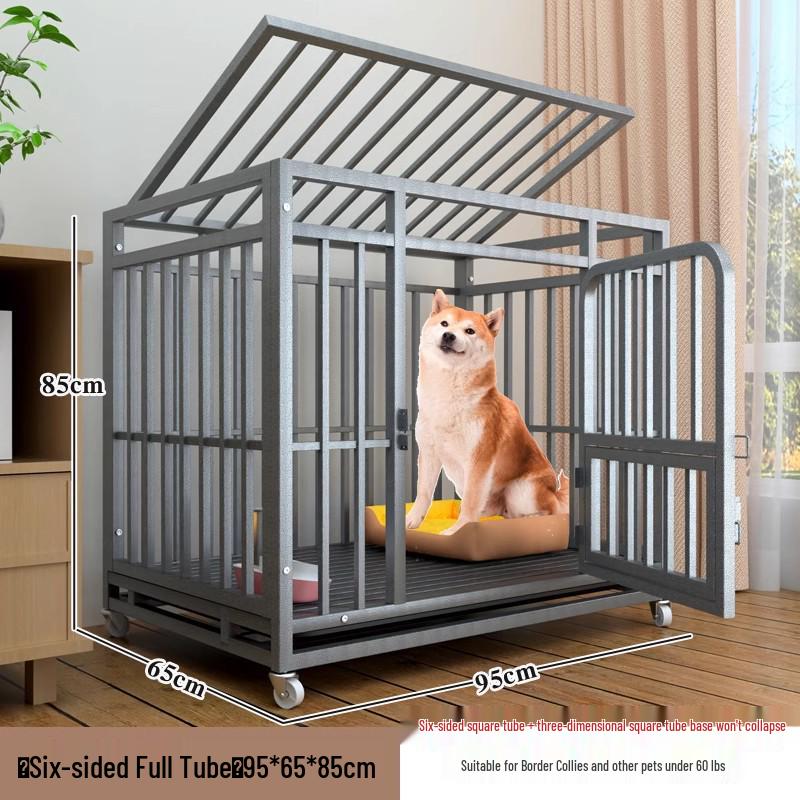 Medium & Large Dog Indoor Kennel with Full Square Tube Design and Built-in Toilet