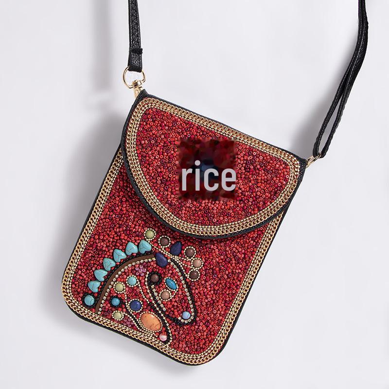 Exquisite Bohemian Style Crossbody Bag with Rice Beads, Shells, and Flowers