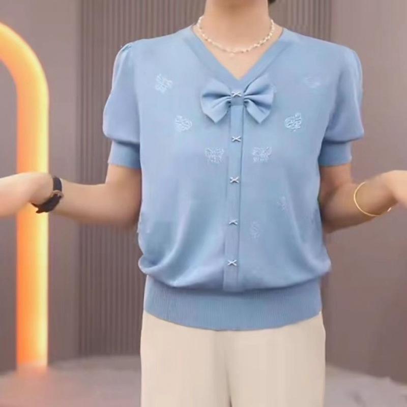 

Elegant 2025 Summer Tencel Top for Middle-Aged and Elderly Mothers M синій