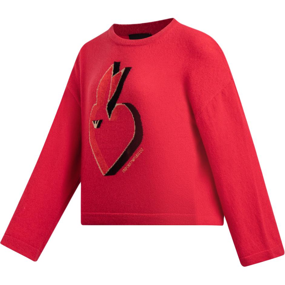 Emporio Armani Rabbit Head Crew Neck Casual Long Sleeve Knit Sweater Women Sweater Red 3R2MWY-2M74Z-0334