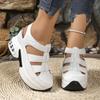 Women's Wide Width Platform Sandals, Air Cushion Cutout Peep-Toe Slides, Velcro Wedge Heel Shoes for Women