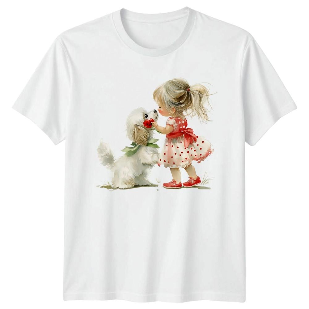 Girl Dog Friendship Children Dogs Unisexs Unisexs Graphic Tee Cute Animals Gift S