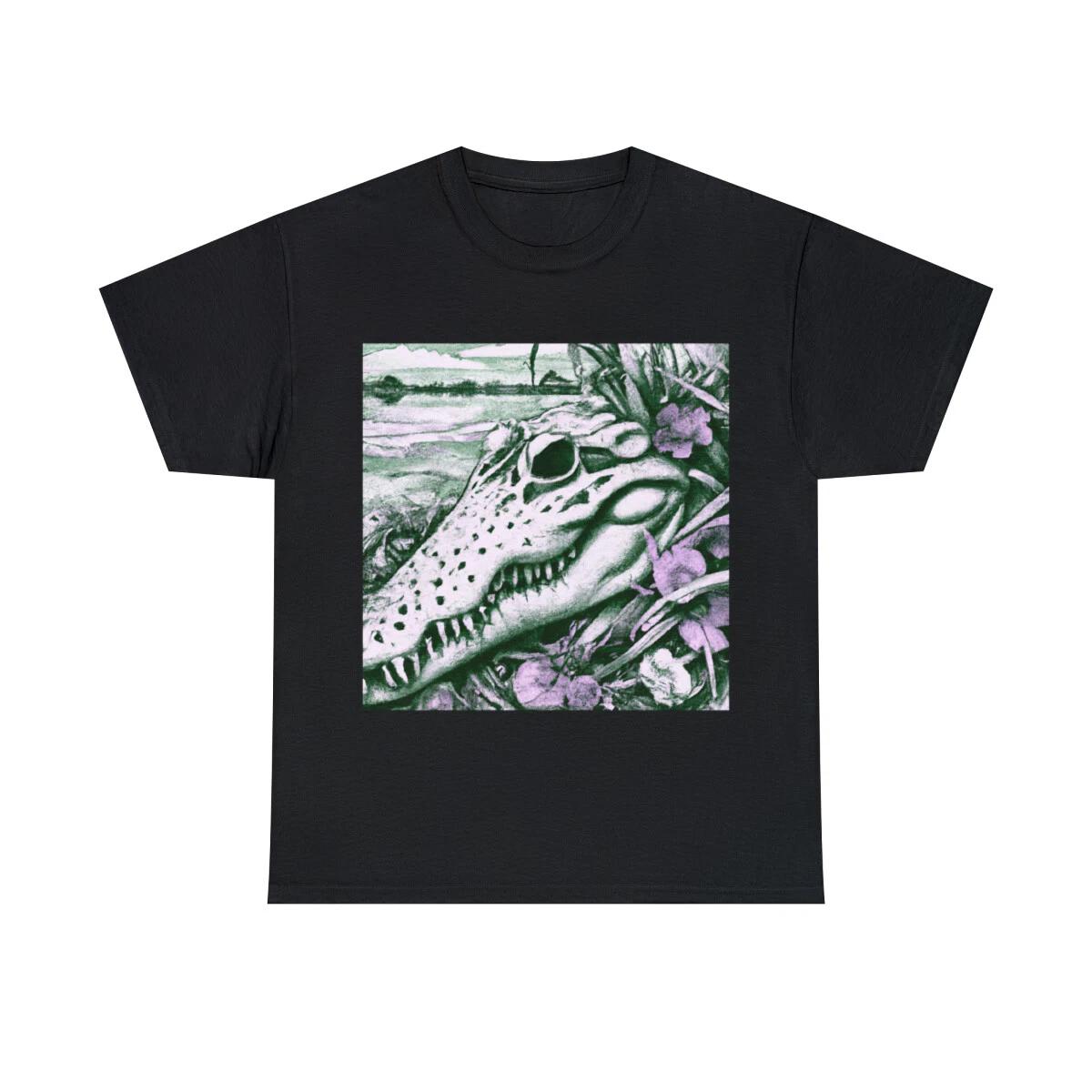Vintage Style Nature T Shirt Unisex Adult Alligator Skull Floral Animal Art Tee 3XL