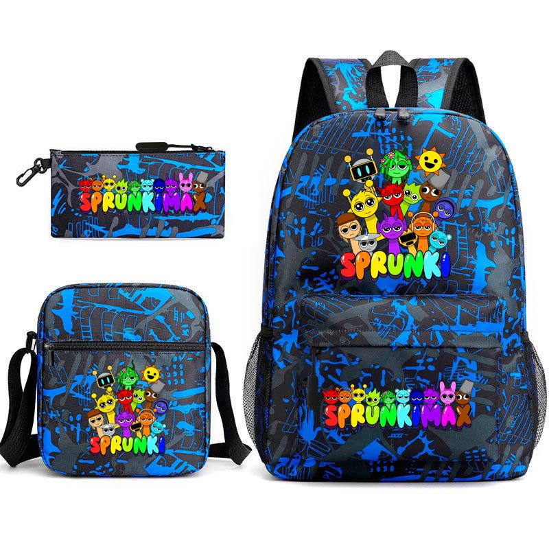 Rhythm box game merchandise student bag sprunki cartoon starry sky backpack leisure bag 3-piece set D