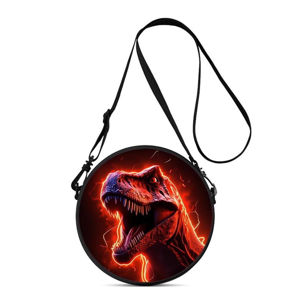 Dinosaur Print Round Shoulder Bag Casual Messenger Bag for Woman Best Gifts 2D Flat Casual Daily Crossbody Bag