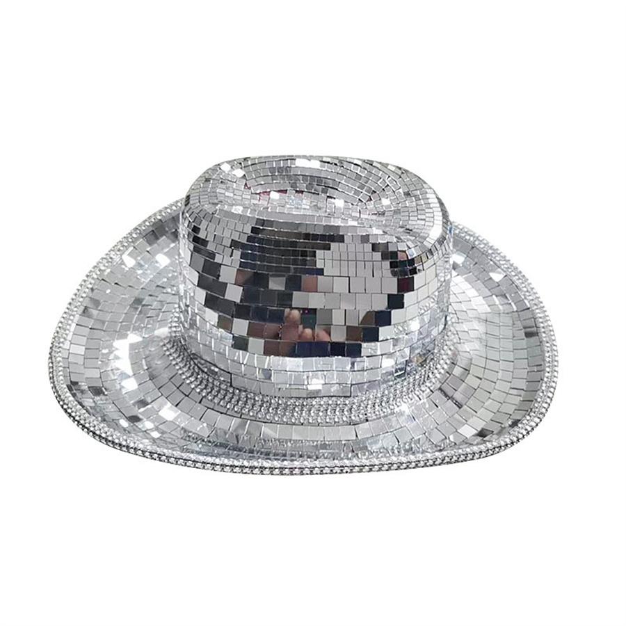 Disco Ball Cowboy Hat Women Sparkly Glitter Space Hat Silver Mirror Ball Cowboy Hat For Wedding Costume Cosplay Decor
