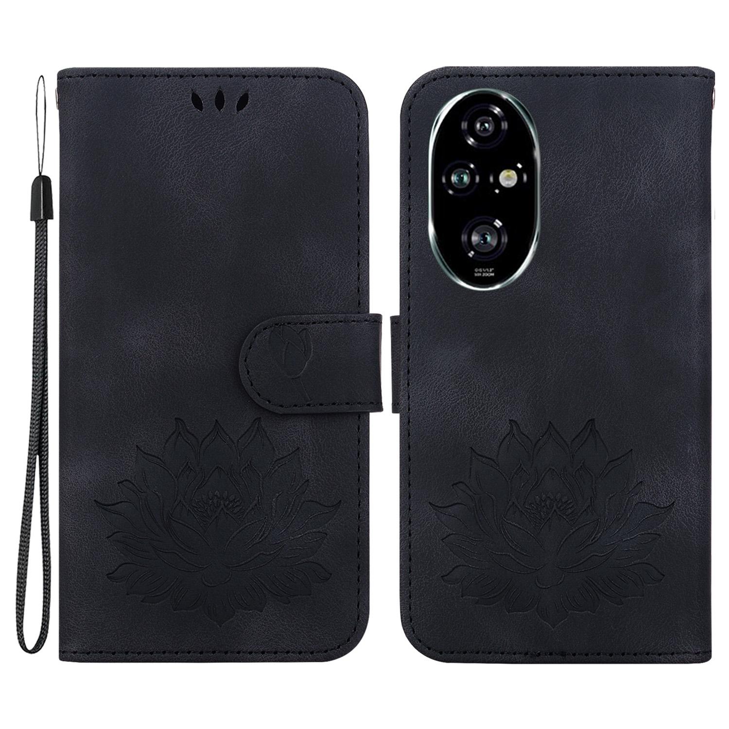 

For Honor 200 Pro 5G Case Lotus Imprint Leather Wallet Phone Cover Black