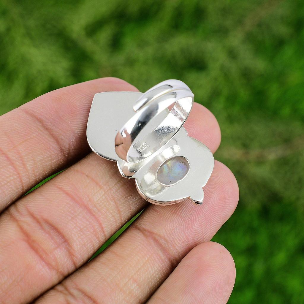 Womens day Deal 925 Silver Rainbow Moonstone Gemstone Statement New Ring Jewelry