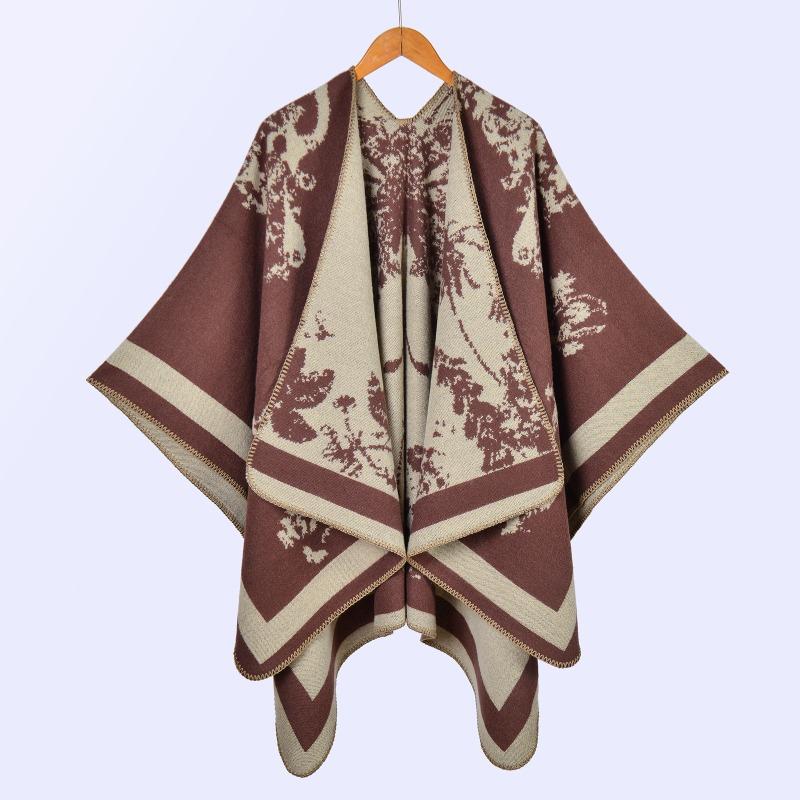 Hot-selling Women's Retro Big Shawl Scarf Autumn and Winter Retro Big Butterfly Jacquard Split-ended Warm Cloak