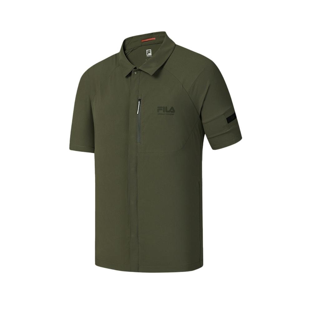 FILA Explorer Fashion Minimalist Casual Sports Outdoor Classic Versatile Short Sleeve Shirt Men shirts Deep-Green A11M538401FKK