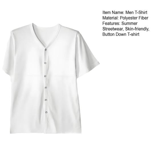 Men Button Down T-shirt Solid Color V-Neck Short Sleeve Tee Shirt Summer
