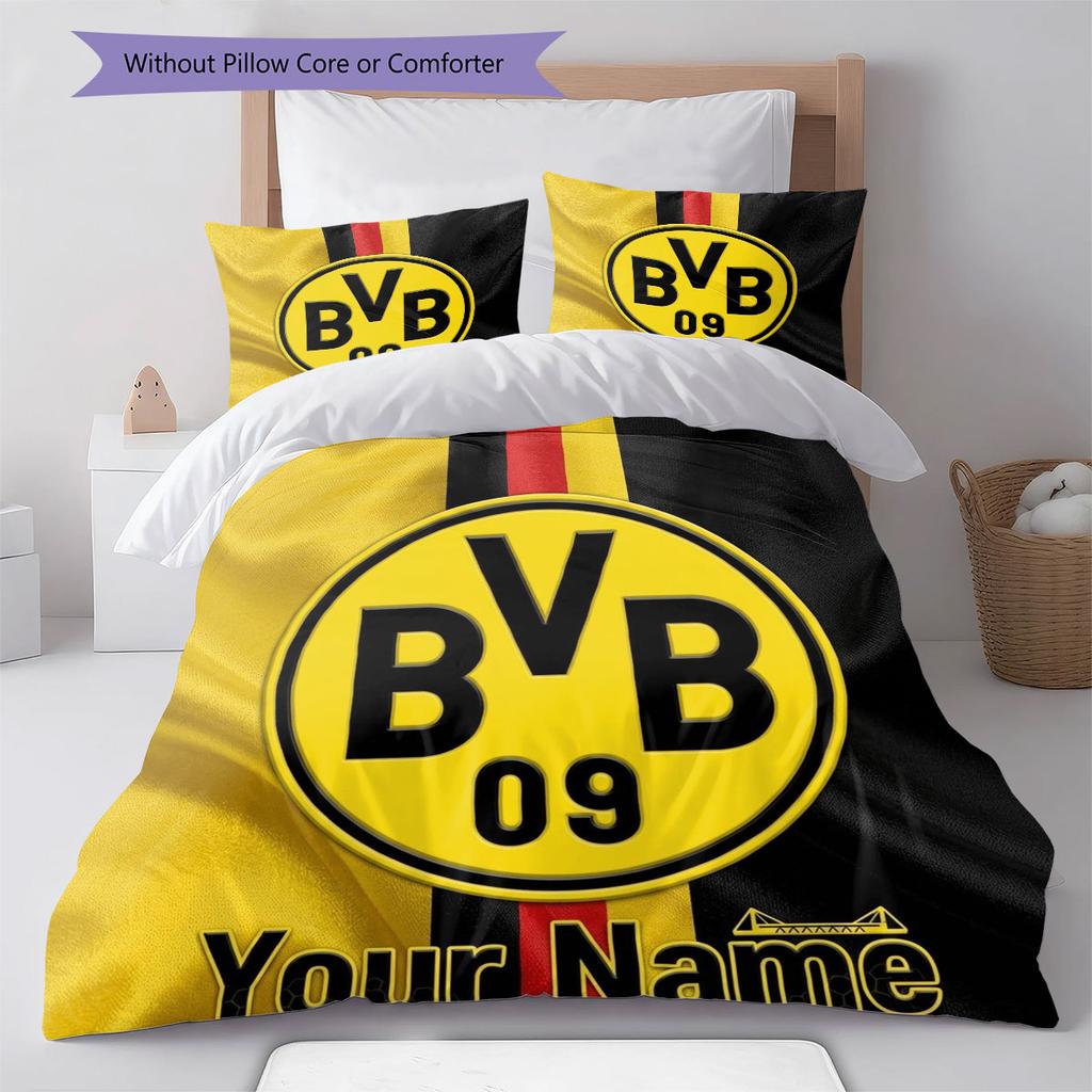 Borussia Custom Name Pattern Bedding,Quilt Set Quilt Cover Pillowcase Home Birthday Gift(1 * Duvet Cover + 2 * Pillowcase, Without Core)