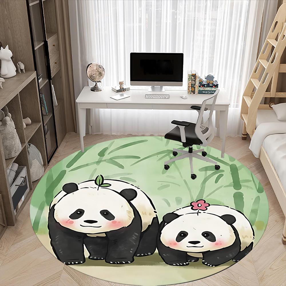 1pc Panda Pair Office Round Area Rug, Indoor Mat Suitable ForOffice, Under Office Chairs Bedroom Living Room Home Decor D014