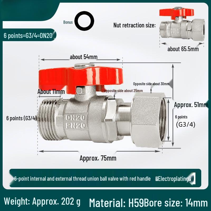 3/4 inch Brass Water Heater Ball Valve with Red Handle