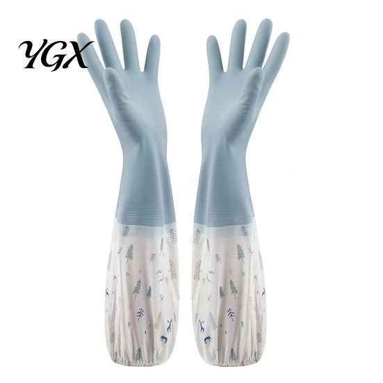 Wear Resistant Dish Gloves with Velvet Long Sleeves Dishwashing Gloves, Thick Fleece Lining Non-Slip Silicone Cleaning Thickened Winter Reusable