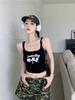 Women's Spaghetti Strap Top Slim Fit Commuter Style Letter Print High Stretch Cropped Ribbed Cami Casual Layering Tank