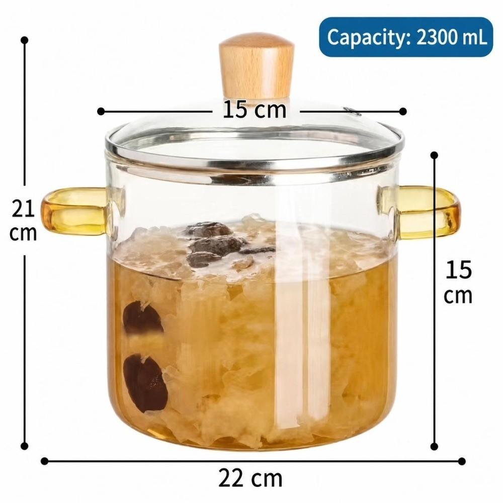 Heat Resistant Clear Glass Cooking Pot 1.6/2.3L Glass Soup Pot Kitchen Tools