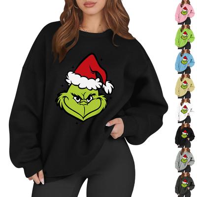Damen Casual Mode Langarm Weihnachts-Print Rundhals Sweatshirt Top
