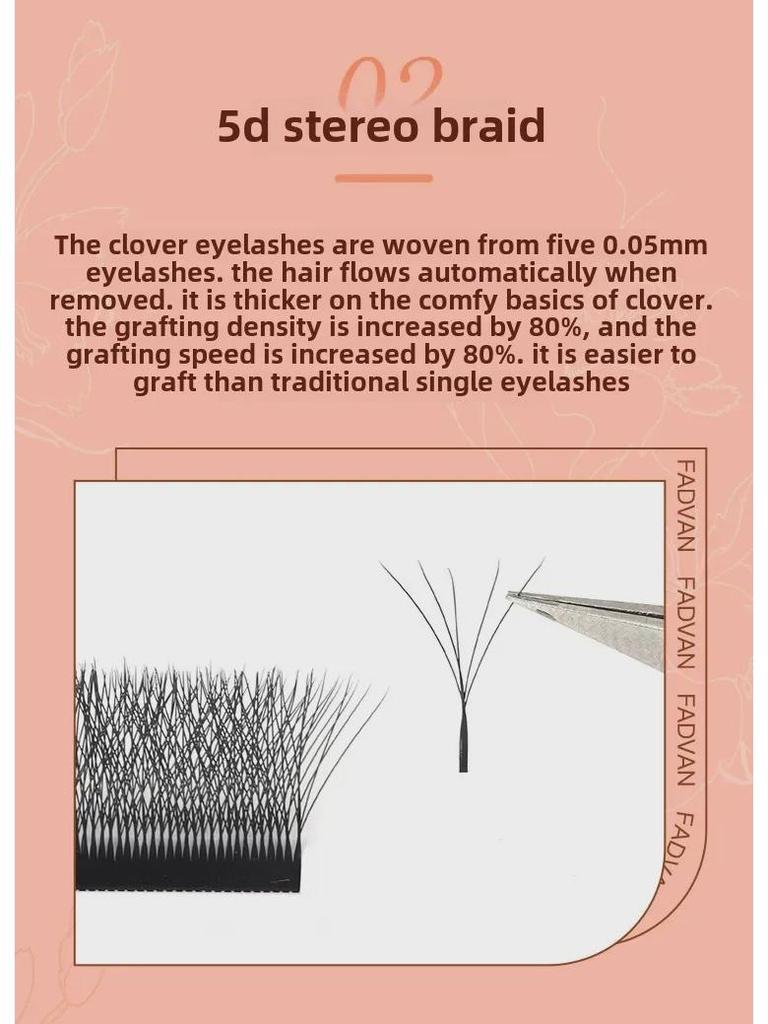 FADVAN Clover 5D False Eyelashes, 0.07 Soft, Non-Loose Root, Ideal for Beauty Shops.