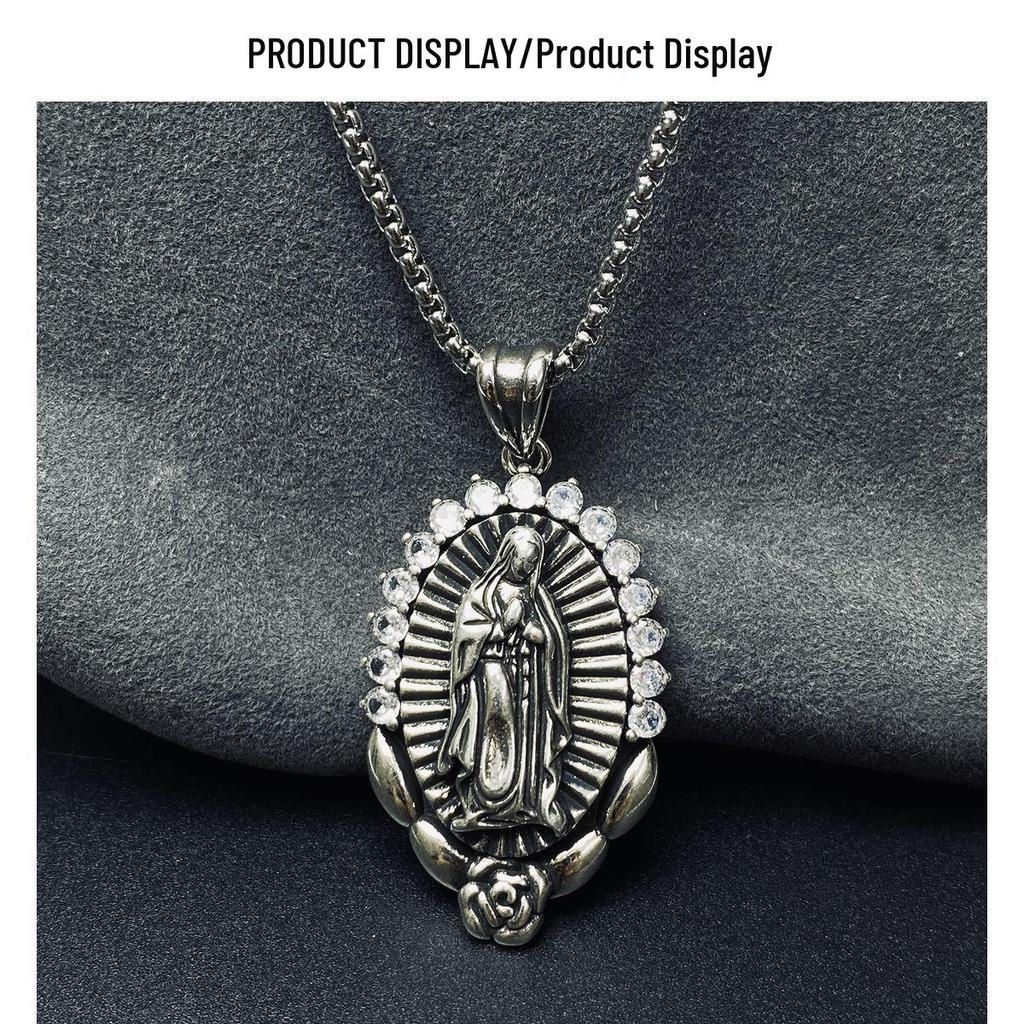 Xiewei'er Retro Zircon Virgin Mary Pendant Necklace