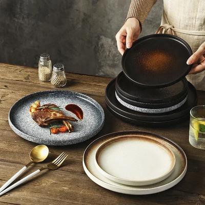 Ceramic Straight Edge Western Dining Plate 8-inch Circular Household Exquisite Breakfast Plates Restaurant 10 Inch Steak Cutlery