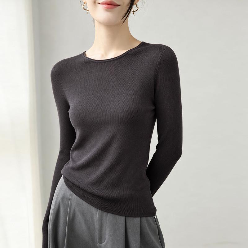 Women's 100% Pure Wool Seamless Round Neck Knit Sweater for Autumn/Winter
