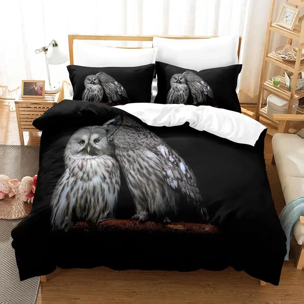 Owl Duvet Cover Set Microfiber Cute White Owl Comforter Cover Bird Animal Quilt Cover For Boys Teens Adults Double Queen Size
