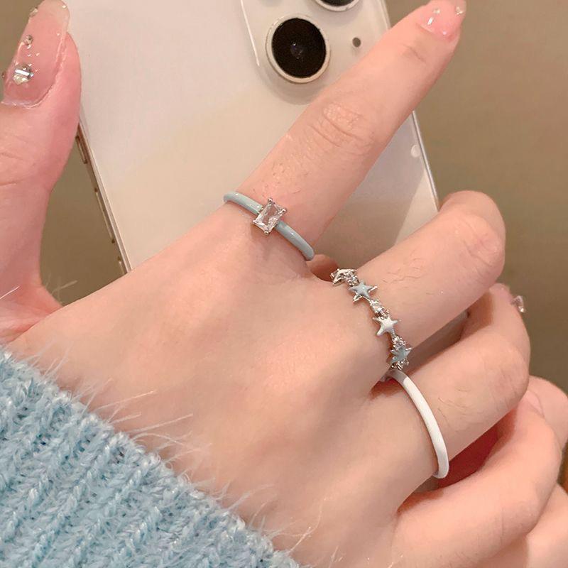 Zirkonblauer Drip-Glasur Sternring: Damen Offener Zeigefinger Set