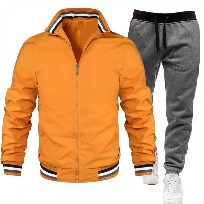 Mens Casual Tracksuit Long Sleeve Zip Jacket Pants Set Sportswear