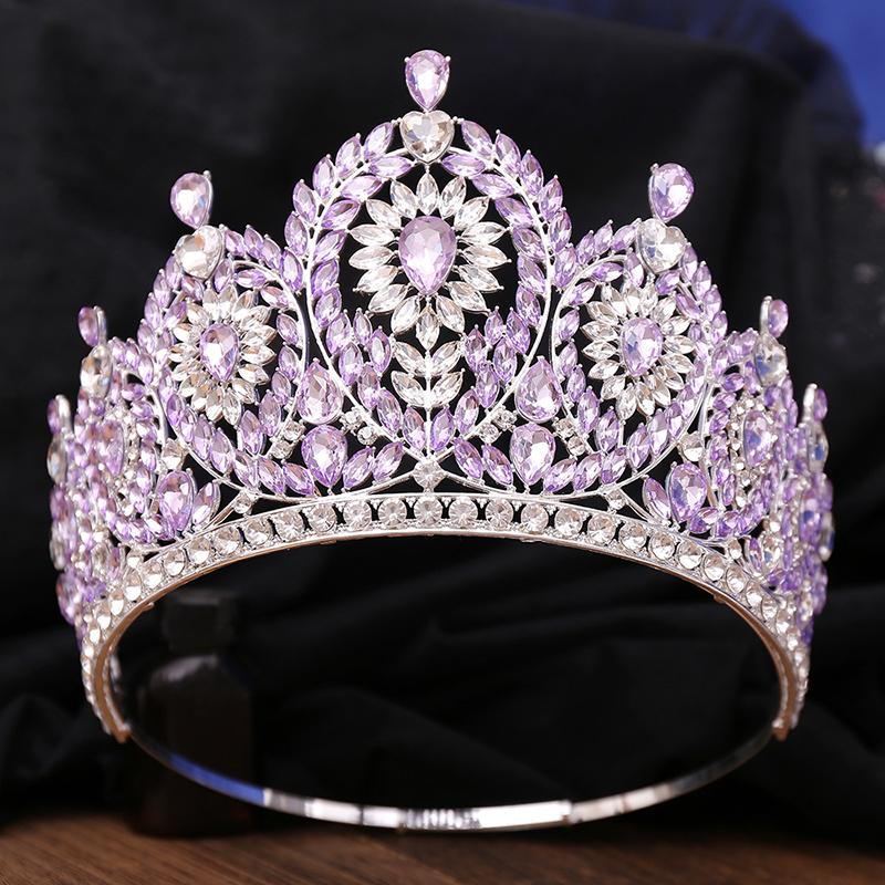 Luxury Royal Queen Green Wedding Crown Rhinestone Big Tiara Party Show Hair Jewelry for Pageant High Diadem Bridal Gifts