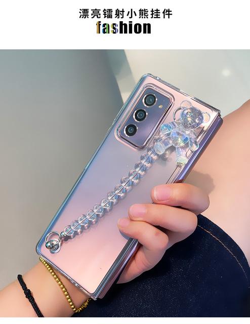 Colorful Cute Bear Bracelet Rope Phone Case Cover For Samsung Galaxy Z Fold 2 3 Hand Chain Bracelet Transparent Cover Z Fold 4