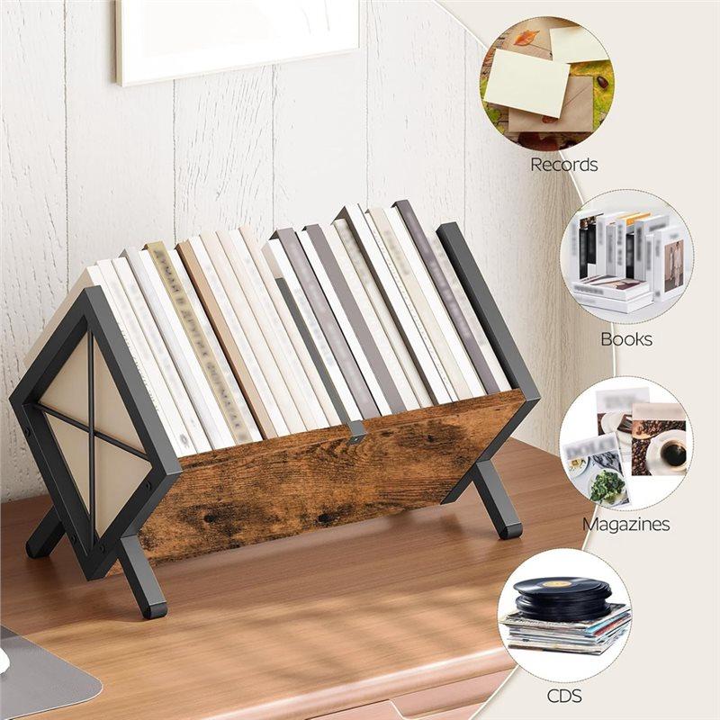 Good-Wooden And Metal Vinyl Record Display, Holds 80-100LP Records, Quick Assembly Organizer- Vinyl Record Holder Storage Rack